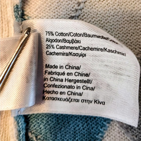 Brooks Brothers Cotton/Cashmere Turquoise/Gray/Cream Sweater Vest Unisex Size L - Picture 5 of 5